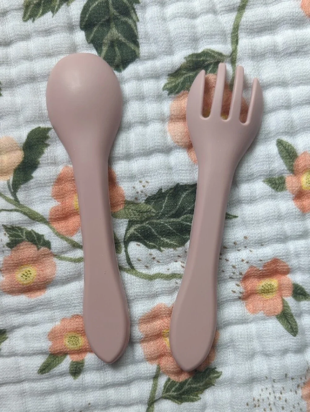 Silicone Baby Spoon and Fork Set - Dusty Pink